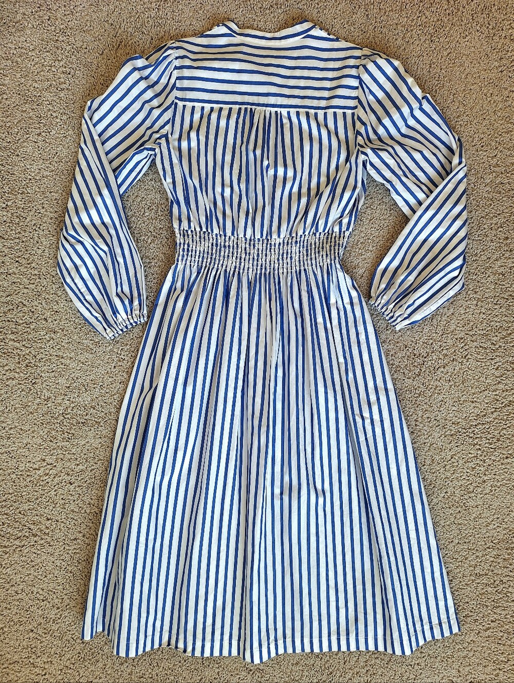 Boden Women's Blue White Striped Cotton Smocked Waist Button Front Shirt Dress 4 - Picture 11 of 13